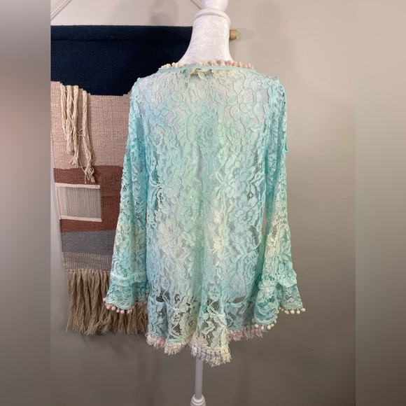 Antica Sartoria by giacomo cinque Aqua Lace Boho Embroidered Coachella Blouse M - Picture 5 of 8